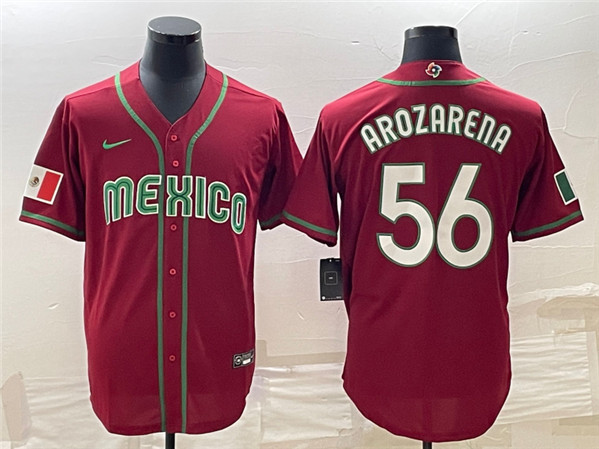 Men's Mexico Baseball #56 Randy Arozarena 2023 Red World Baseball Classic Stitched Jersey